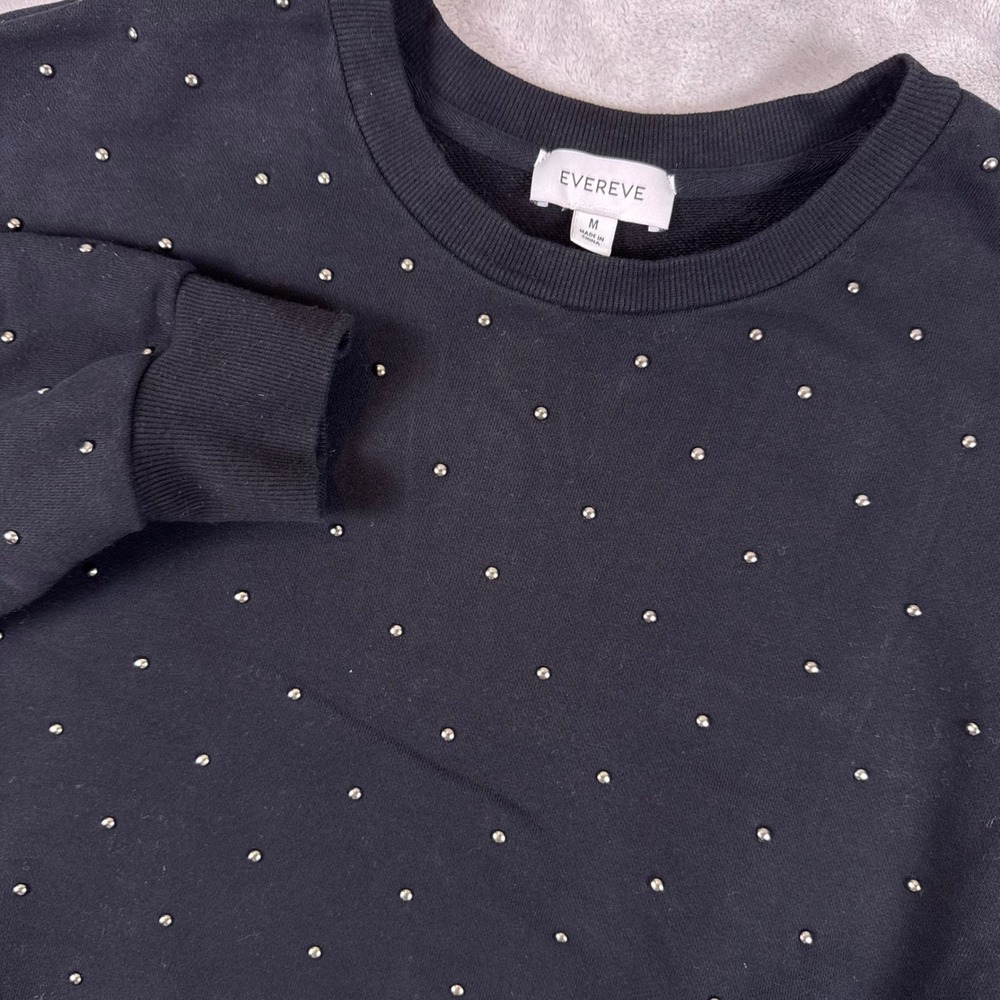 EVEREVE Womens Black Studded Crew Neck Sweatshirt EKS196967E Size M